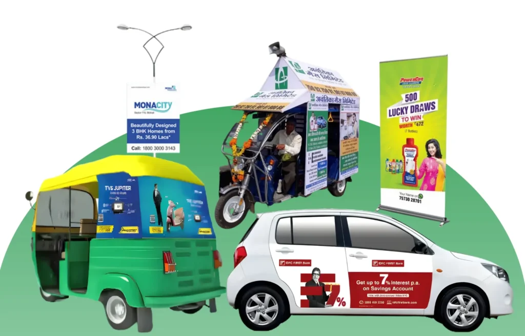 Offline branding formats including auto, cab, hoarding and standee advertising